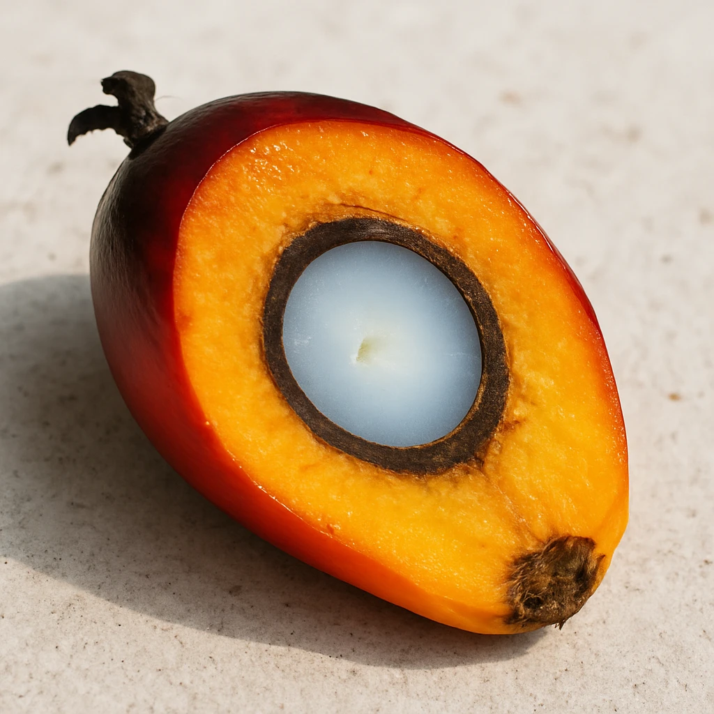 A single oil palm bunch produces crude palm oil from the mesocarp and palm kernel oil from the kernel.